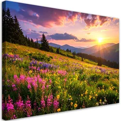 LEINWANDBILD Wiese Blumen Berglandschaft Natur 90x60cm