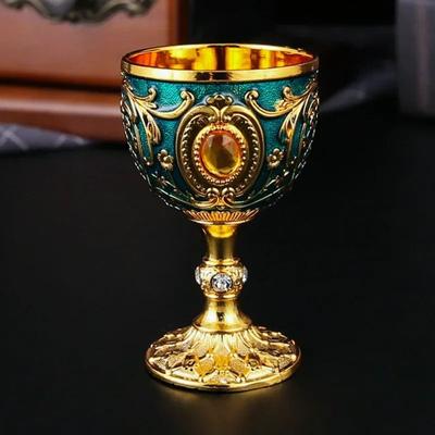 Uplift Essentials Vintage Holy Grail Medieval Engraved Metal Goblet gold Blue