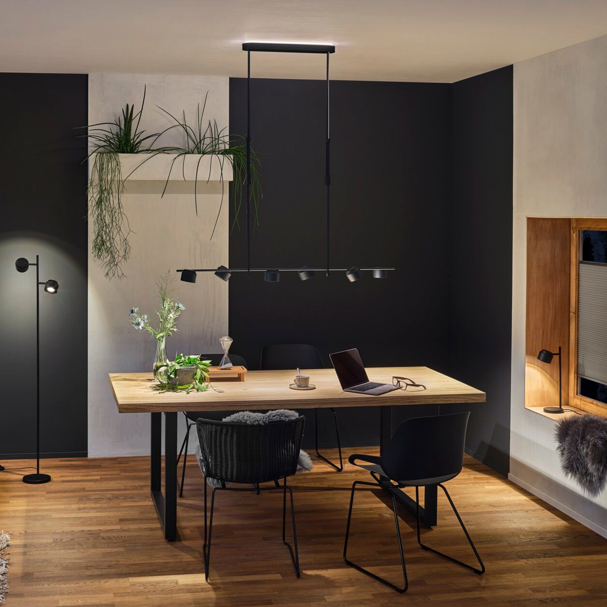 Paulmann - Puric Pane 6.5W LED 6 Lamp Pendant Light with 3-Step Dim in Black