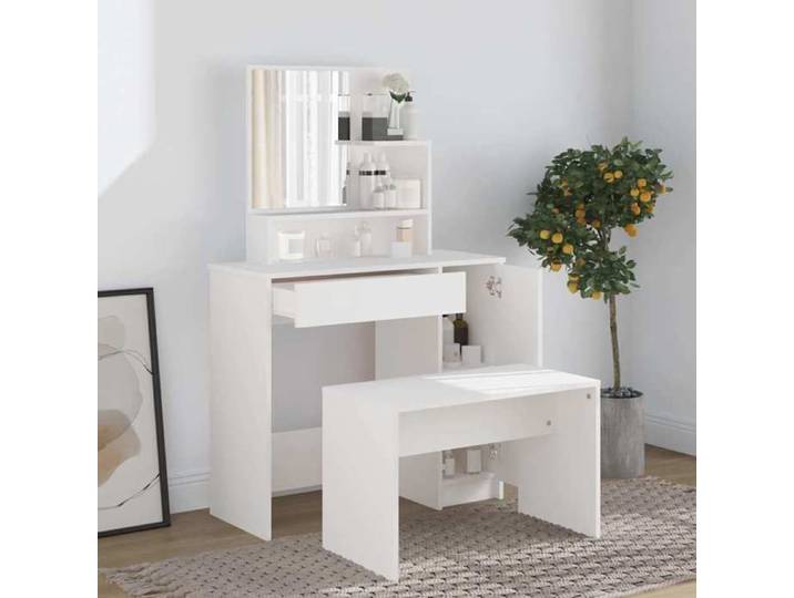 Ensemble coiffeuse blanc 86 5x35x136 cm meuble beauté design lumineux miroir intégré rangement