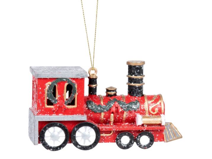 Weihnachtsdeko Lokomotive rot, grün und schwarz