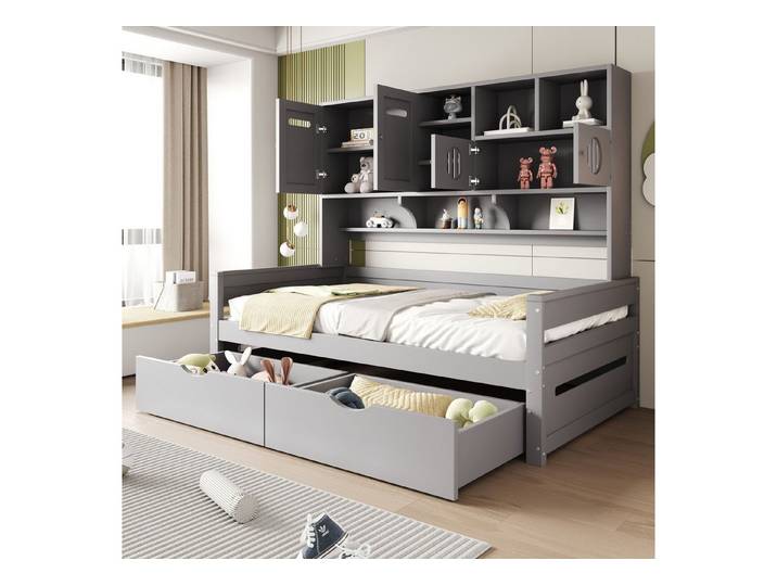 OKWISH Schlafsofa Kinderbett, mit großem Stauraum, 2 Schubladen & Lattenrost 90x200 cm, ohne Matratze