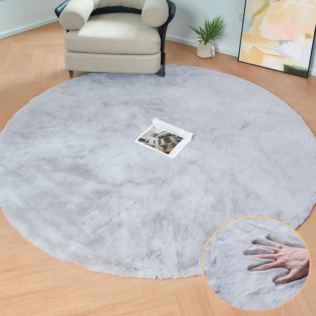 ShopVlot Rond Vloerkleed van Konijnenbont - Grijs - 150 cm