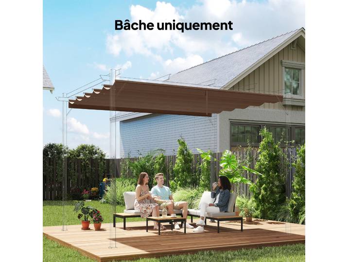 Outsunny Toile Pergola Rétractable 4x3m Café