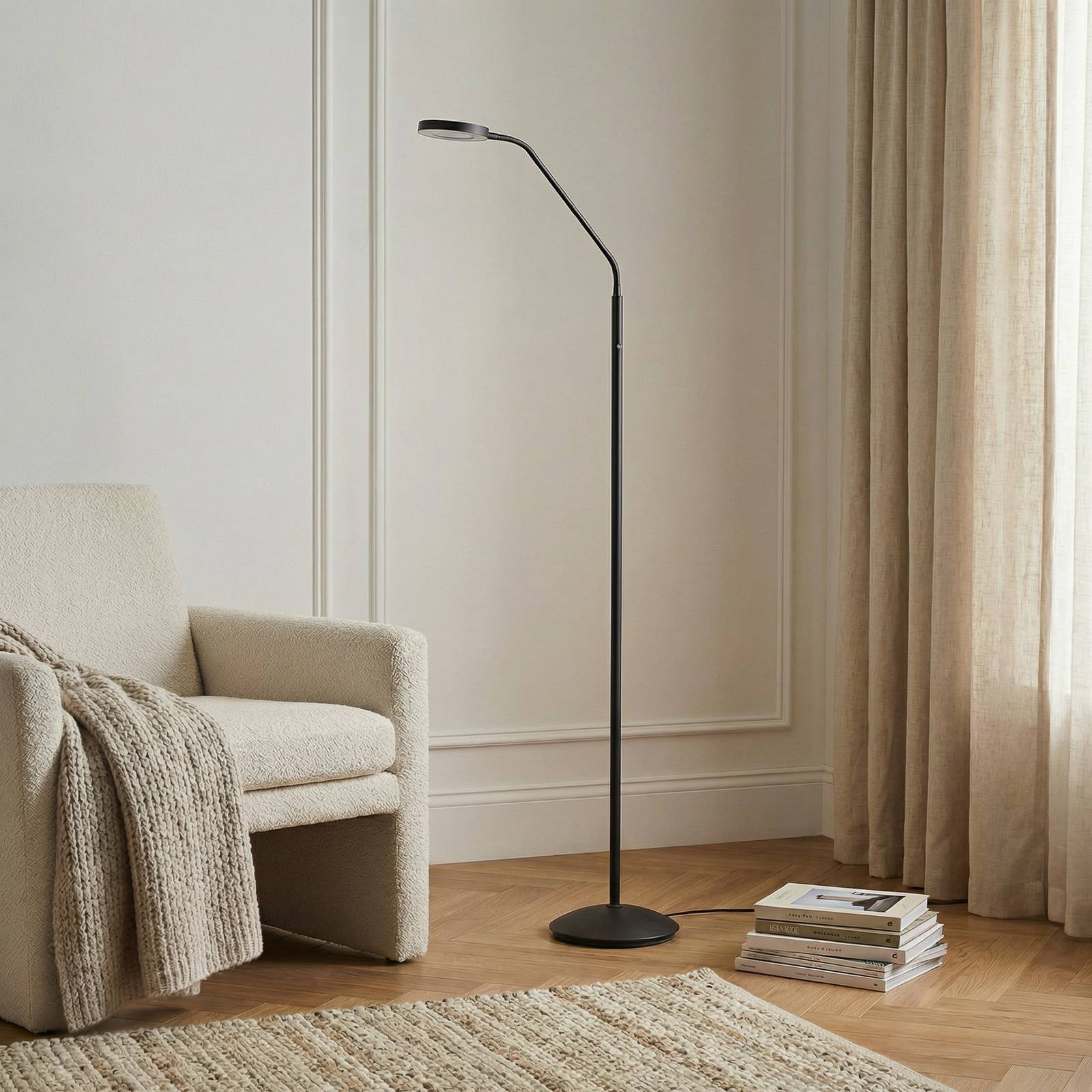 LED Floor Lamp Elvyn Lindby, dimmable, Black, Living / Dining Room, metal, Modern, Floor Lamp