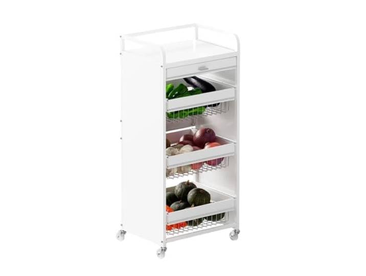 XXAD553TY Essen Rollbarer Küchen-Aufbewahrungswagen mit 4 Schubladen Gemüse- und Obstkorb-Organizer-Regal(Klein)