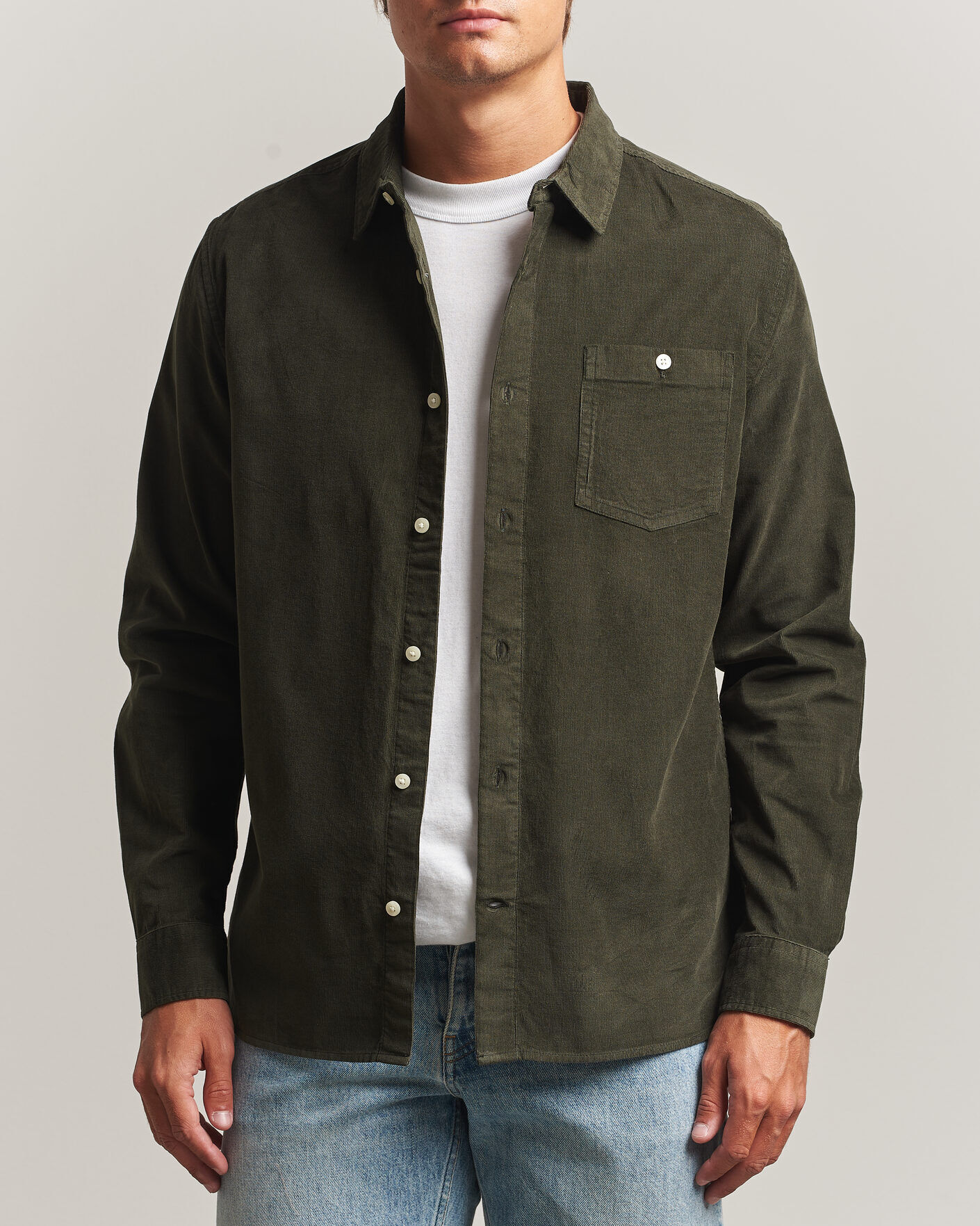 KnowledgeCotton Apparel Regular Fit Cord Shirt Forest Night men L Grøn