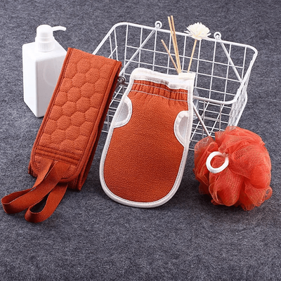 Inspire Essentials 3 Piece Exfoliating Bath And Shower Set orange