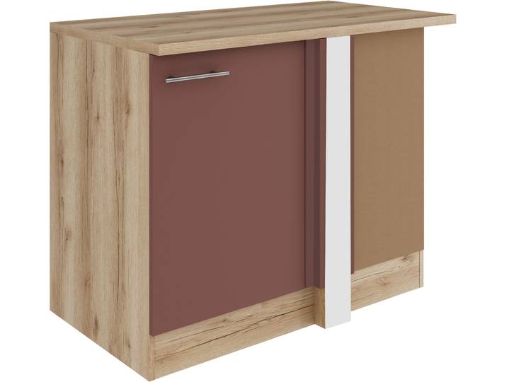 Eckunterschrank, Spanplatte, Rostrot/Wildeiche, 100×84,8×60 cm, Mit Drehtür & Einlegeboden, OPTIFIT Bella