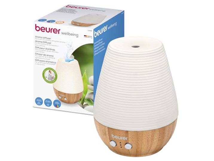 Beurer LA 40 Aroma Diffuser, Duft-Vernebler mit Ultraschall-Zerstäubung, mit Wellnesslicht und Farbwechsel, aus Holz und Porzellan, für Räume bis 20m2