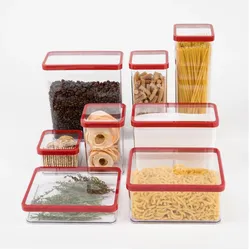 Rotho 5er Set Premium Dosen LOFT, Vorratsbehälter, Transparent, Rot