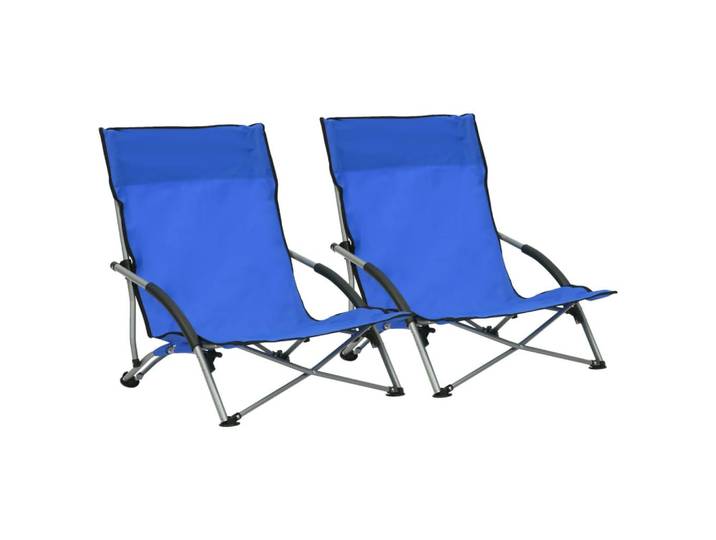 vidaXL Klappbare Strandstühle 2er Set Blau Stoff, Metall, 55.5x66x65.5 cm, Gartenmöbel, Gartensessel, Gartenstühle