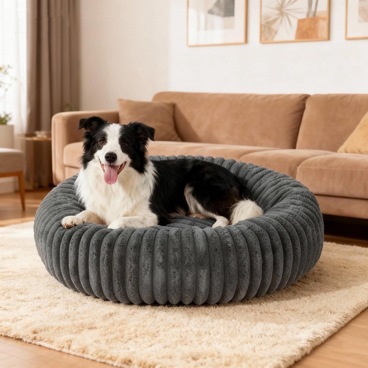 Fluffy Huisdierbed Donut Hondenmand en Kattenmand - Grijs - Diameter: 70 cm