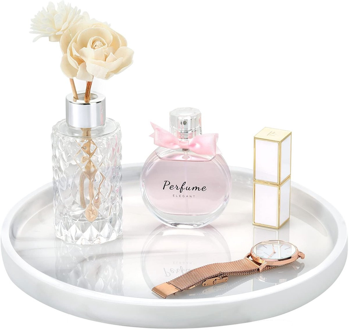 Solidchoice Dailygoody Cosmetisch dienblad - Rond - Wit marmerpatroon - Hars