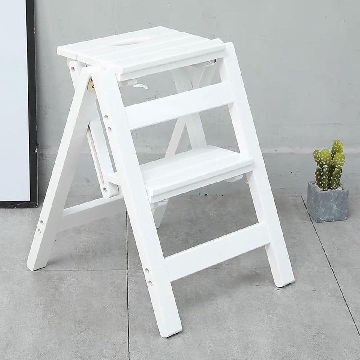 Multifunctionele houten opvouwbare ladderkruk voor huishoudelijk gebruik - Naturel - Max. 150 kg