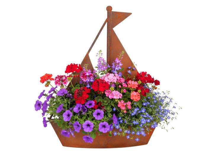 Relaxdays Pflanztopf Braun Schiff Cortenstahl, Metall, 43 cm, Dekoration, Blumen & Blumentöpfe, Übertöpfe