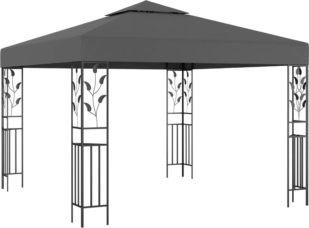Pavillon 3x3 m Anthrazit mit Doppeldach, UV-beständig und floralen Details