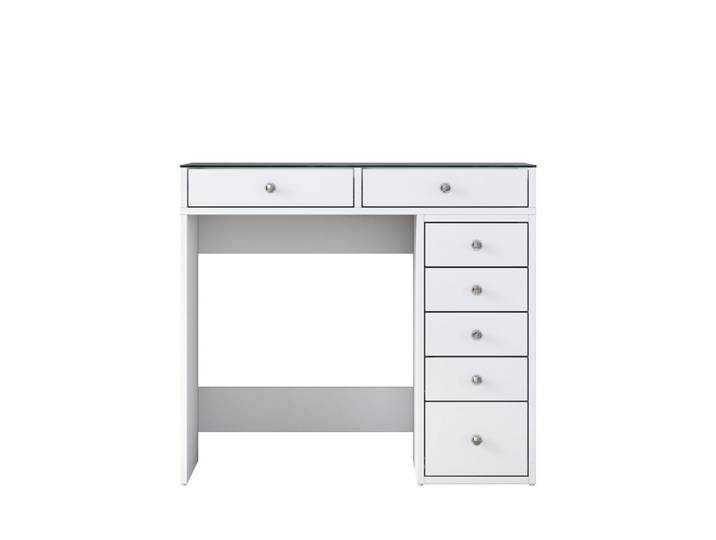 Coiffeuse 7 tiroirs avec plateau en verre l90cm - blanc