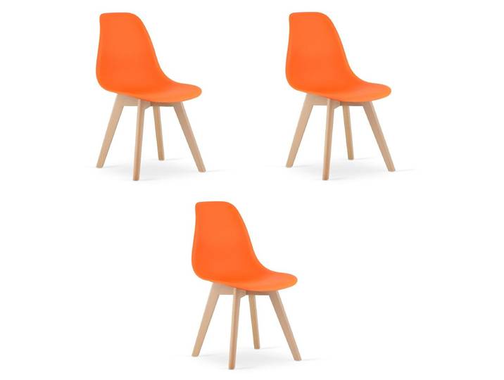 Lot de 3 chaises Kito orange avec pieds en hêtre
