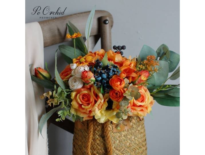 PEORCHID-Poubelle artificielle orange pour décoration, bouquet d'hortensia pour mariage, demoiselle d'honneur, 2020