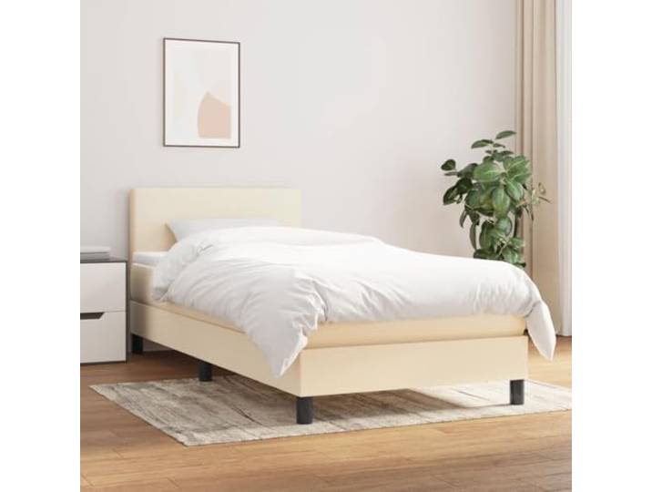 RJPLMFV Lattenrost mit Matratze, 100 x 200 cm, cremefarben Verstellbares Kopfteil, Taschenfedern, mittlere Unterstützung, atmungsaktiver Stoff