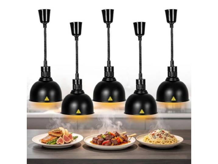 VFDZ Wärmelampe Küche Hängend, Höhenverstellbar 60-180cm(5,C-25cm) Wärmebrücke Gastronomie mit 250W Glühbirne, Warmhaltelampe für Restaurant, Buffet, Hotel und Catering, 250W 220V