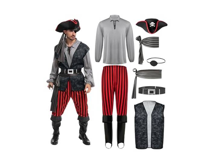 Spooktacular Creations Heren Piratenkostuum voor Halloween, Kostuumfeest, Trick or Treating, Cosplayfeest