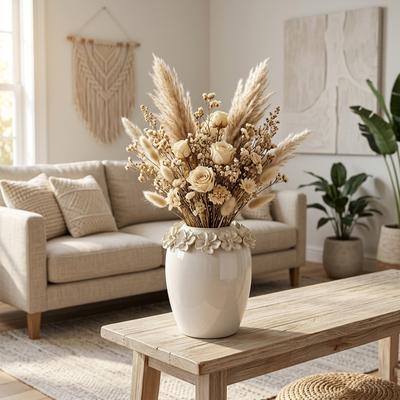 Sagebrook Home Textured Floral Rim Ceramic Flower Vase for Home Decor