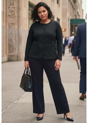 Plus Size Women's Ponte Button Blazer by Avenue in Black (Size 20)