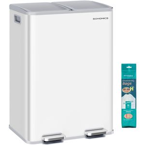 Songmics Mülleimer LTB741W02, mattweiß, aus Metall, 2 x 30 Liter