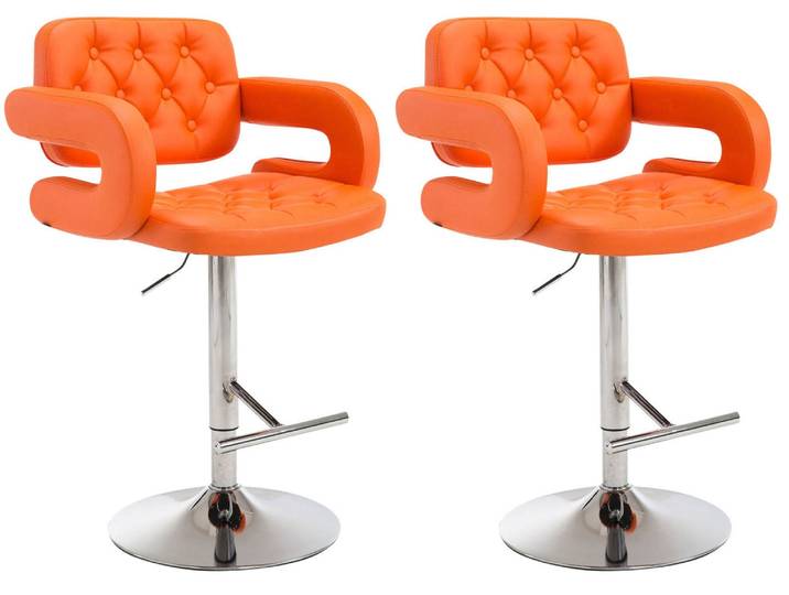TPFLiving 2er Set Barhocker Dubai Gestell Metall in Chromoptik Kunstleder - Orange