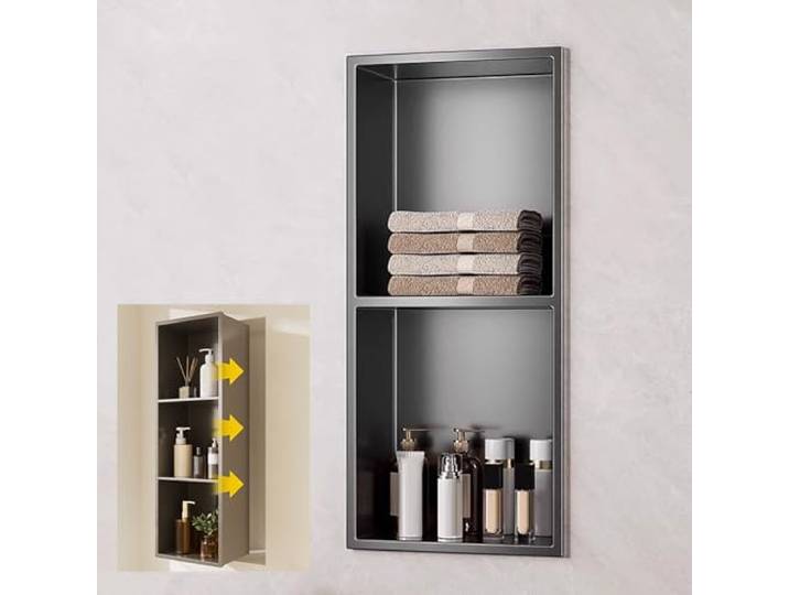 304 Edelstahl-Duschnische Ohne Fliesen Versenkter Wandschrank Badezimmer Und Wohnzimmer(Gray,11x5x28in)
