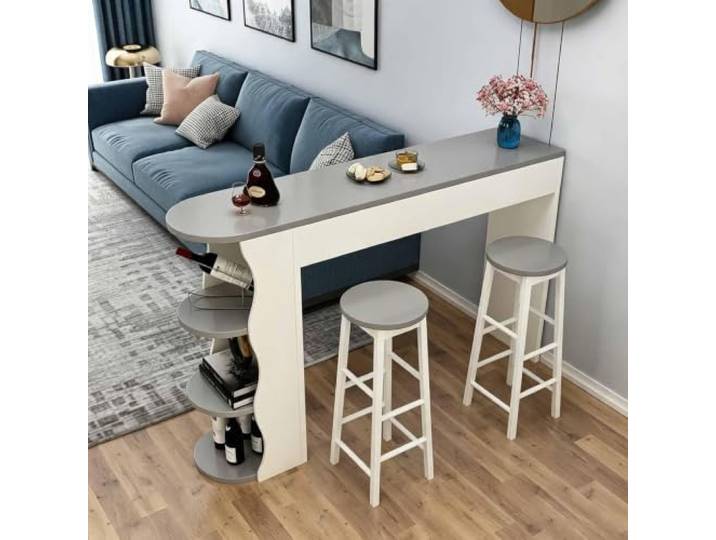 Konsolentisch Schmal Modern aus Holz mit 2 Stühlen, Bartisch-Design Konsolentisch aus Holz mit zwei Stühlen, mehrstufigem Stauraum und schmalem Design für Flur, Eingangsbereich, Foyer