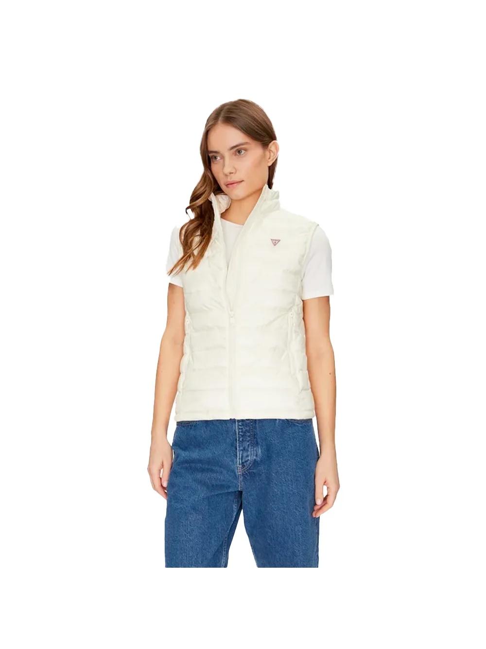 Guess dames mouwloos donsjack mini driehoek