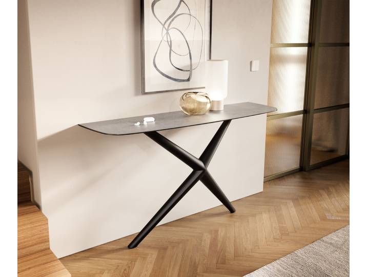 Konsolentisch Edge Boot 140x40 cm Keramik Beton Grau Estelo Metall Schwarz, Konsolentische