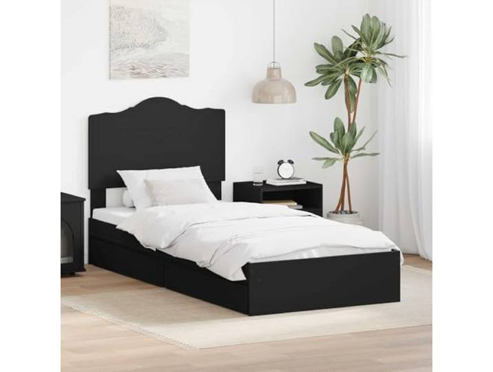 RJPLMFV Aufbewahrungsbett, Schwarz, 70 x 190 cm, aus Holz Mit Schubladen, modernes rechteckiges Design, inklusive Lattenrost, einfache Montage