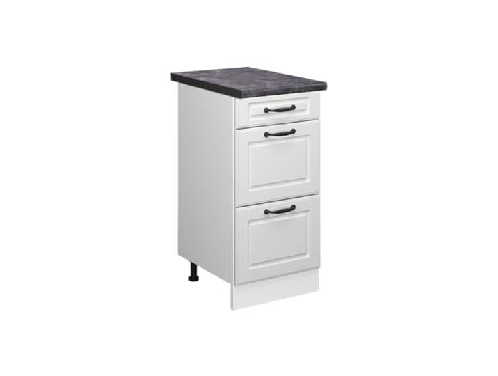 Vicco Küchenunterschrank R-Line, Weiß Landhaus, 40 cm MDF-Front · Arbeitsplatte Anthrazit · Höhenverst. Füße · Leichter Zugriff · Frei kombinierbar