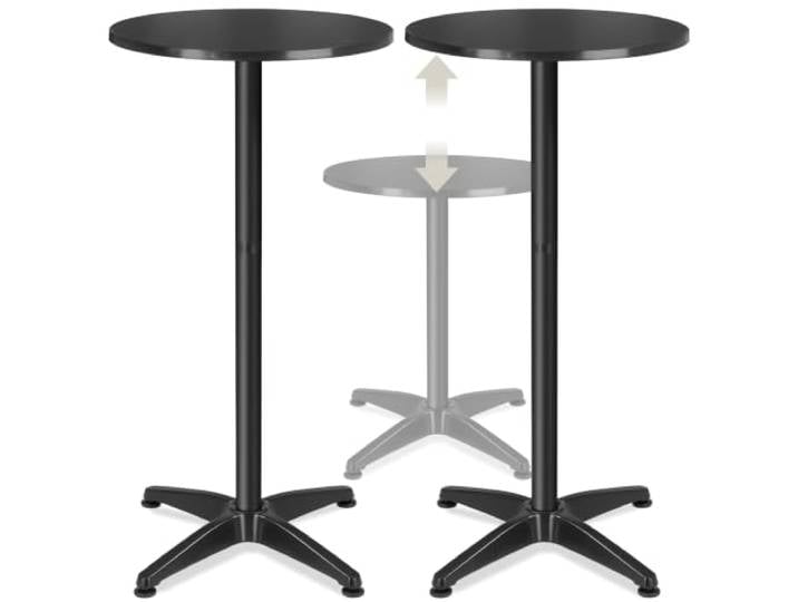 tectake® 2x Aluminium-Bistrotisch, 2in1, klappbar 60 x 75/115 cm, belastbar 60 kg, pflegeleicht, höhenverstellbare Kunststofffüße, faltbar, kompakt, schwarz