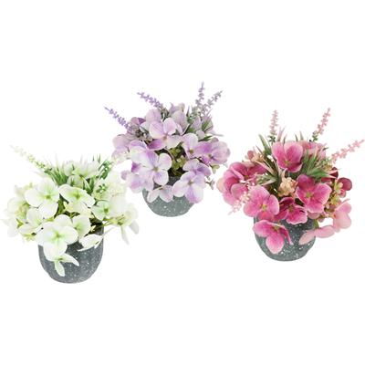 Kunstblume I.GE.A. "Kunstblumen-Arrangement Hortensien im Topf 3er Set", variiert, B:17cm H:17cm T:17cm, Polyester, Kunstpflanzen, 17cm Kunstpflanze Deko künstliche Blumen Deko Pflanzen