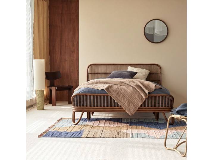 Bett aus dunklem Rattan mit Lattenrost 160 x 200 cm Vintage Rattan - Braun - Dark rattan
