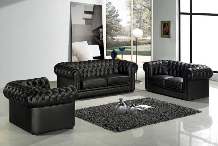 Designer Chesterfield Lederen Zithoekset 3+2+1 met Polster Sofa