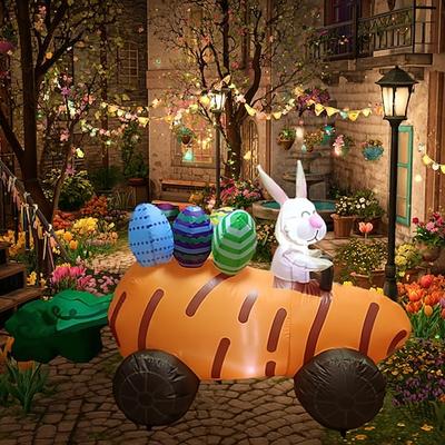 Aufblasbare Osterdekoration mit LED-Beleuchtung, 1,75 m / 5,74 ft, Hase, Osterei, Karotte, Auto, für drinnen und draußen, Hof, Garten, Rasen, Party, festliche Atmosphäre, dekorative Lichtrequisiten