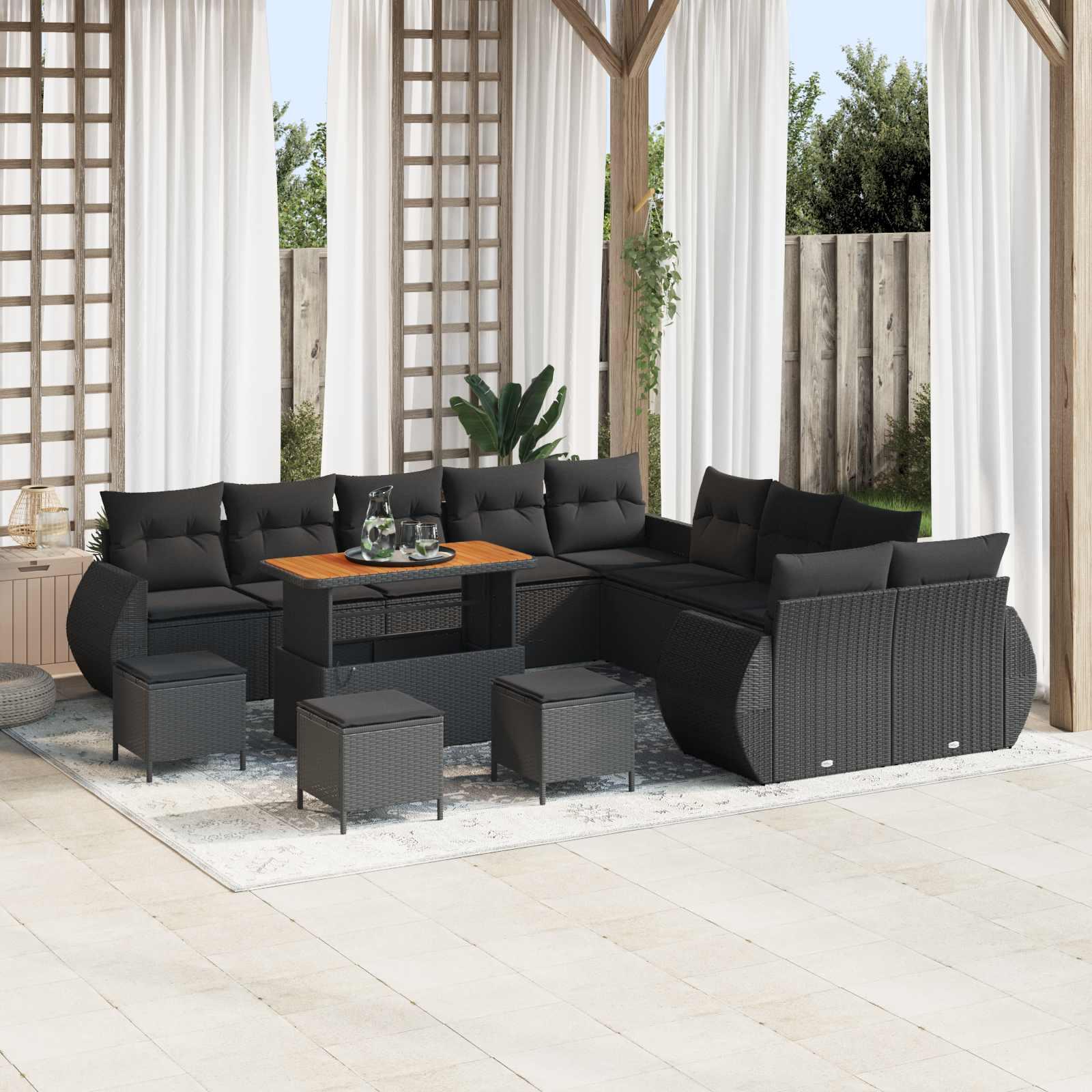 vidaXL Garten-Sofa-Set 14 stk. 14-Sitzanzahl Schwarz
