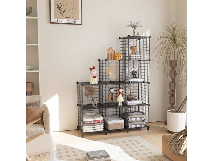 Étagère Cube Étagère Modulable Meuble Cube 9 Étagères Métalliques de Rangement pour Bureau Salon et Chambre Noir