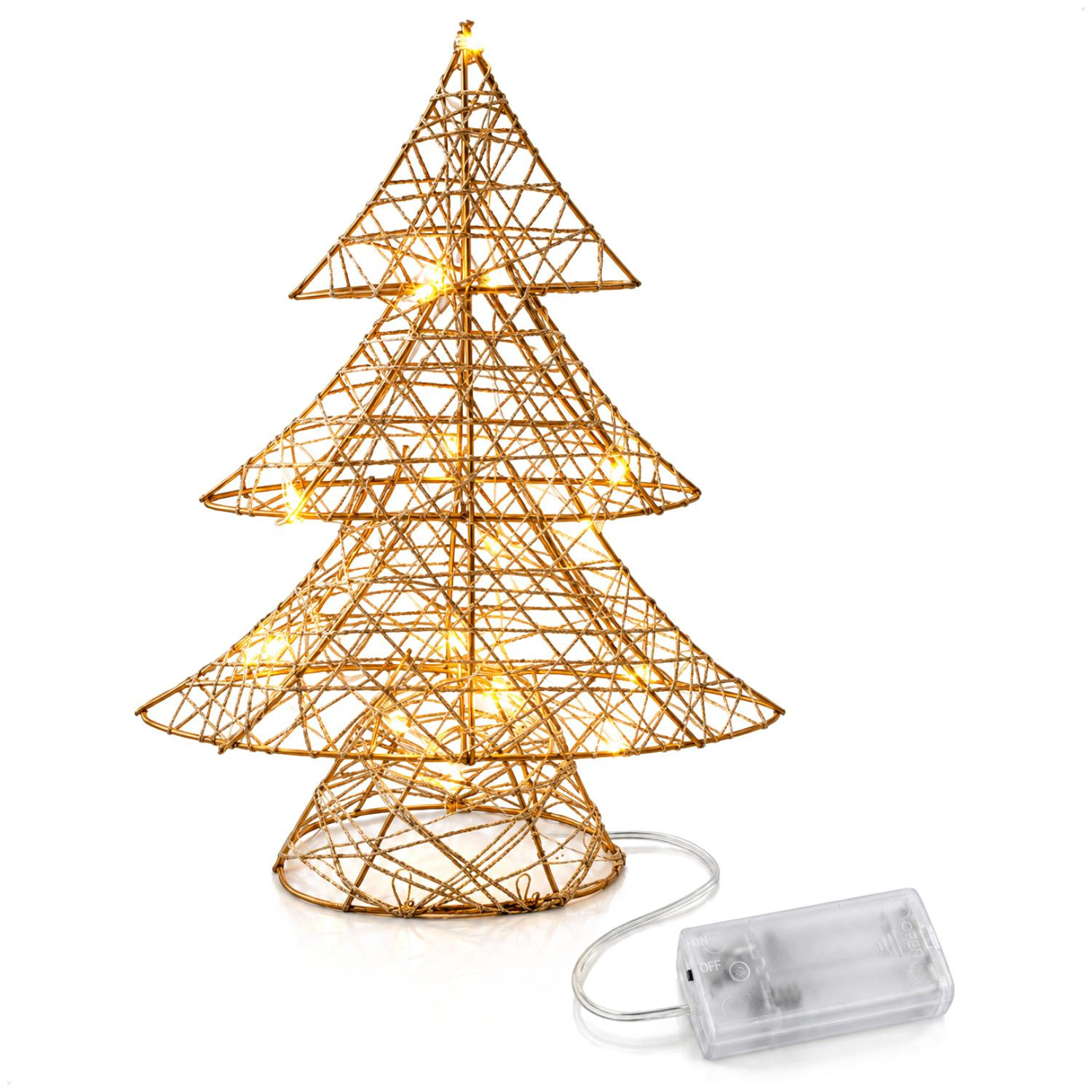 COM-Four LED kerstboom goud - Metalen kerstdecoratie met verlichting, 30 cm