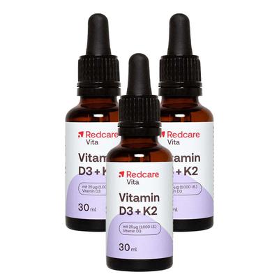 Redcare Vitamin D3 + K2 3er-Set 3x30 ml Tropfen zum Einnehmen