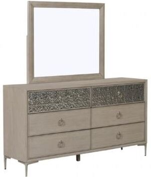 Benjara Kaira 66 Inch Dresser, 6 Drawers, Textured Metal, Natural Oak Brown