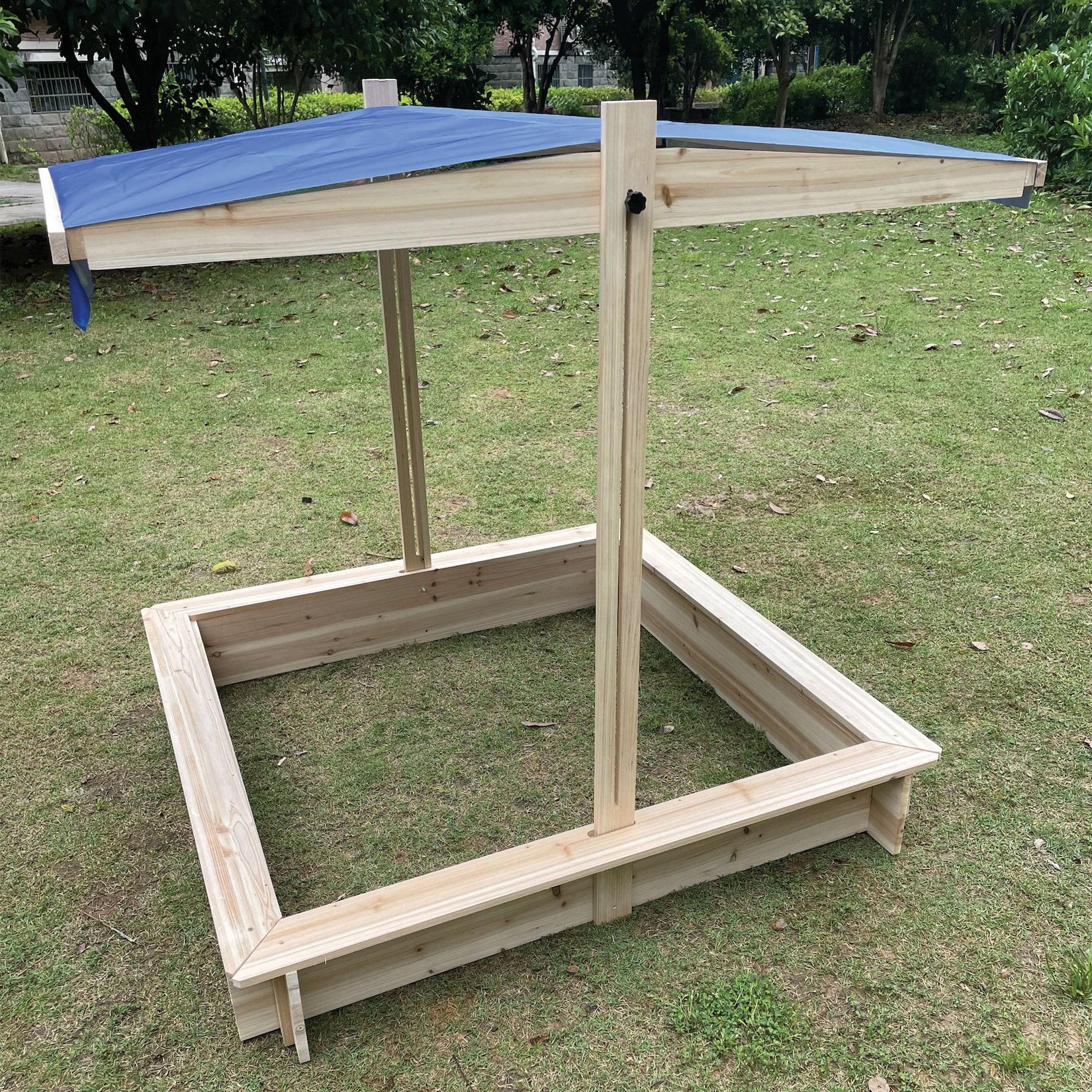 NYVI Sandkasten mit verstellbarem Sonnenschutz 126x118,5x115 cm - Holz - Schutz vor Verunreinigungen, Outdoor Spielkasten