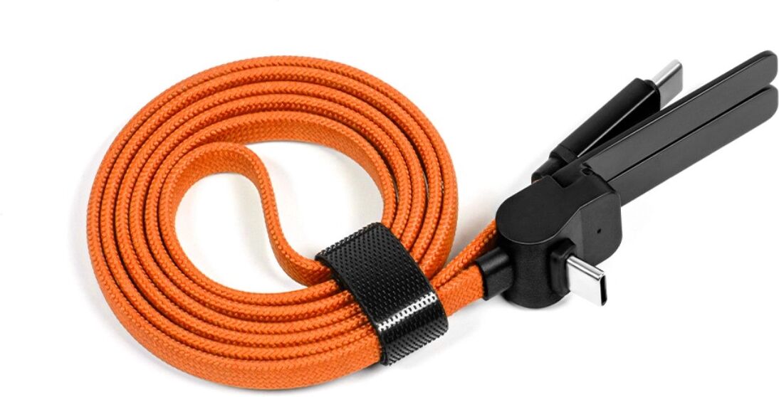 INF OTG + Type-C geflochtenes Ladekabel mit Telefonständer — 60W Schnellladung, 3A, Zinklegierung-Ständer Orange