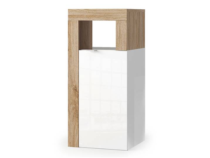 Rangement 1 porte Fribourg meuble d'entrée blancbrillant/chene cadiz Blanc Brillant/chene Cadiz - Basika
